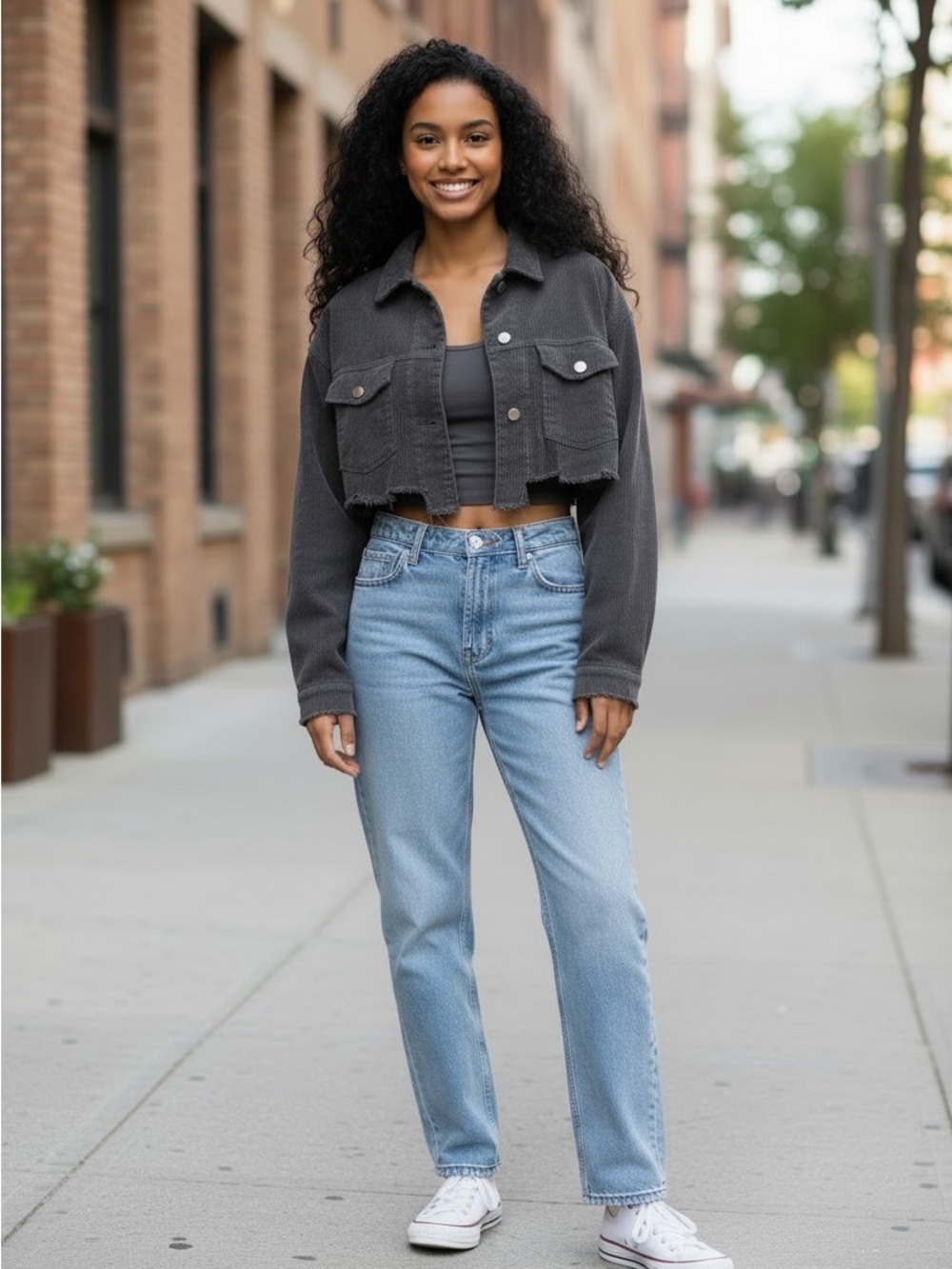 POL Corduroy Black Cropped Jacket
